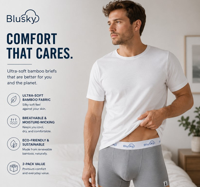 Grey Men's Bamboo Briefs 2-Pack
